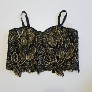 Mi Ami for Francesca's Floral Black/Gold Sexy Top Size S